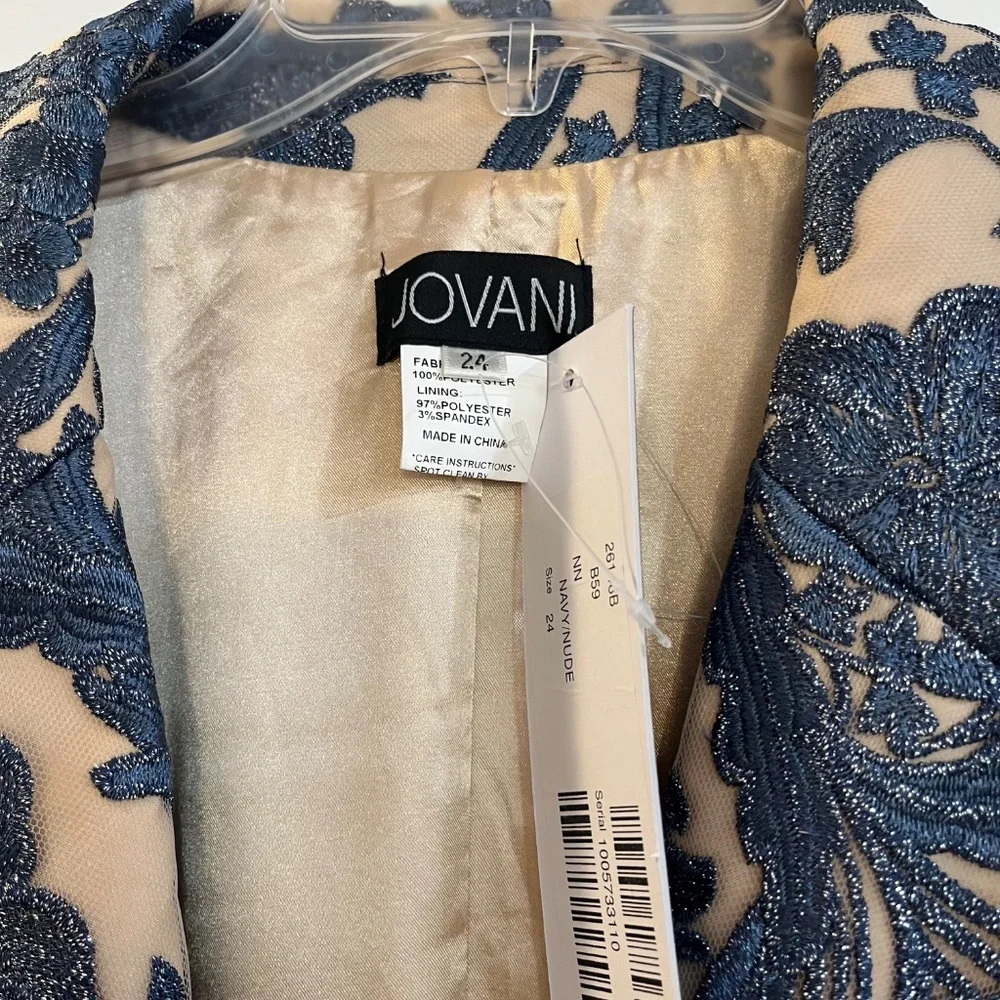 Jovani Beige and Navy Floral Long Dress - Picture 5 of 8